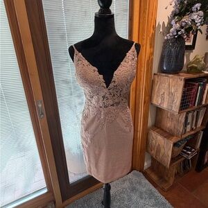 JVN Jovani Shimmer Lace Mini Dress